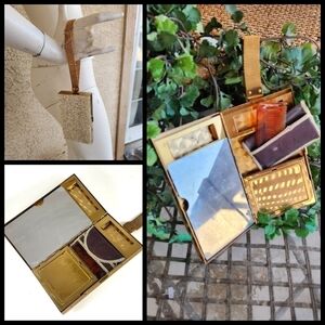 1950s Vintage CONFETTI Lucite‎ COMPACT Carry Triple Vanity Case Clutch